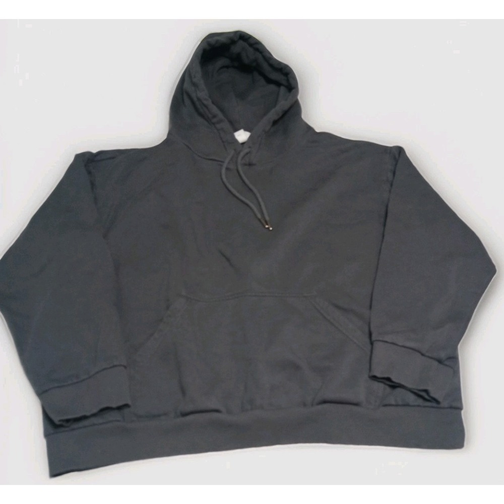 H&M Mens Large Charcoal Gray Pullover Hoodie Sweatshirt Kangaroo Pocket Basic